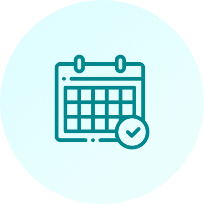 Calendar icon with check mark symbol.