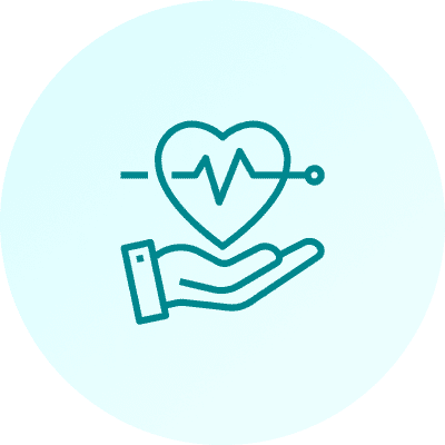 Heart and hand icon on green background.